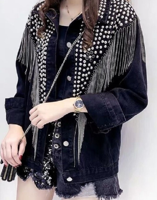 Dame denim jakke dekoreret A1831 sort L