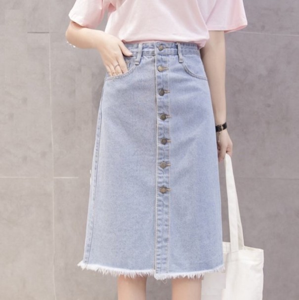 Dame denim nederdel med knapper A1140 lyseblå S