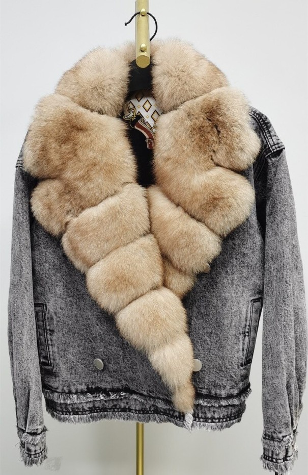 Dame denimjakke med pels P1957 L 4