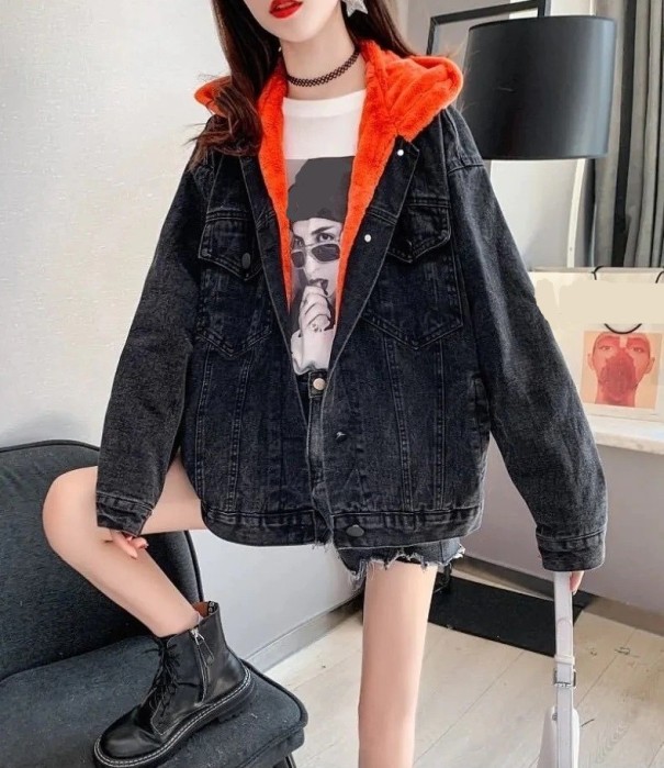 Dame denimjakke P2485 orange XL