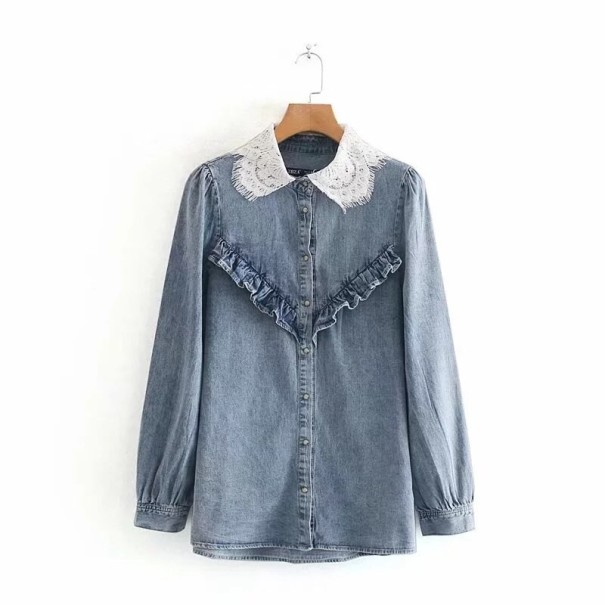 Dame denimskjorte med blonder M
