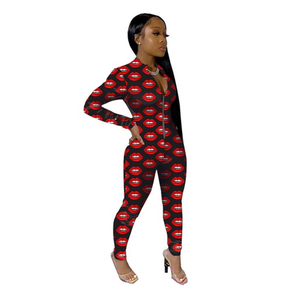 Dame elastisk jumpsuit med print M 1