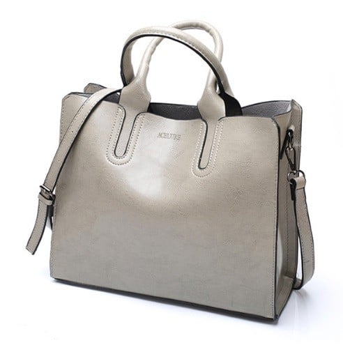 Dame elegant taske til hånd og over skulder Stor kapacitet Hovedrum med lynlås Aftagelig rem PU læderlook 32 x 12 x 26 cm grå