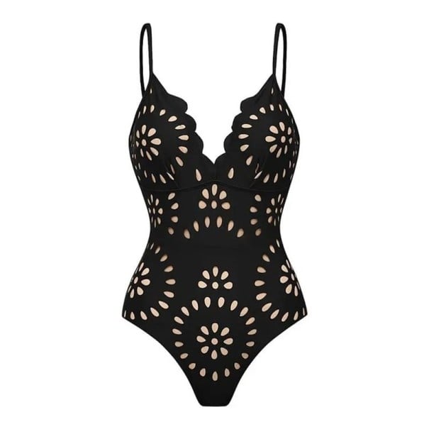 Dame Enkelte Badedragter V-Udskæring Tynde Stropper Ensfarvet Blomster Spandex Polyester Elastisk Sommer Elegant Badetøj sort M