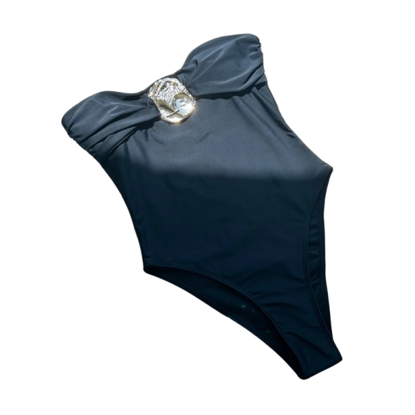 Dame ensartede badedragter Uden stropper O-hals Dekoration på brystet Ensfarvet Spandex Nylon Elastiske elegante badedragter sort L