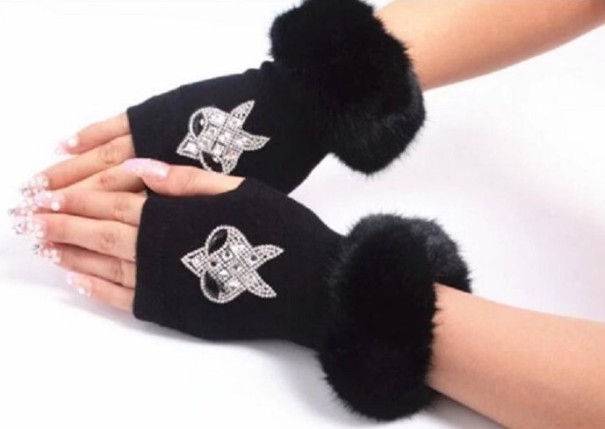 Dame fingerløse handsker med tryk J511 8