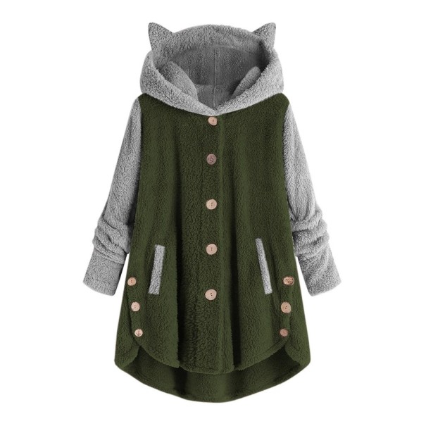 Dame fluffy sweatshirt med katteører armygrøn L