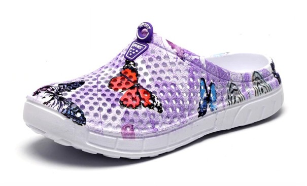Dame gummisko med sommerfugleprint lilla 36