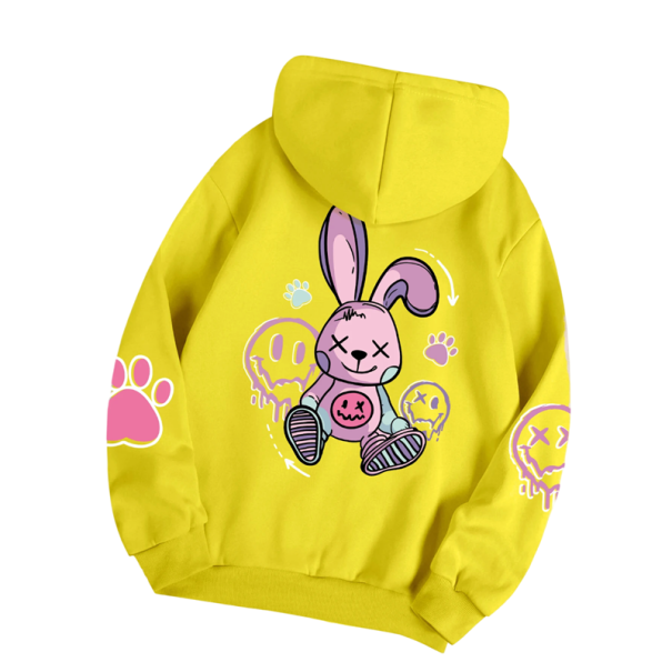 Dame hoodie med lommer Enfarvet hoodie med kaninmønster på ryggen Blødt polyester Komfortabel fritidsstil i forskellige farver gul XL