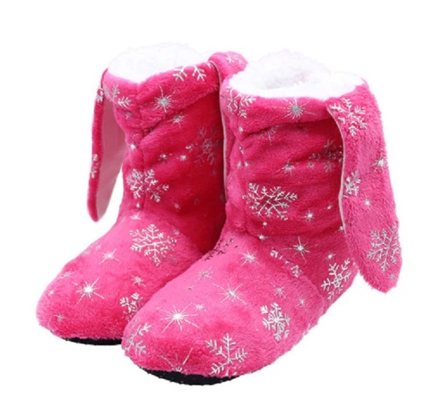 Dame juletøfler med snefnug rosa 39