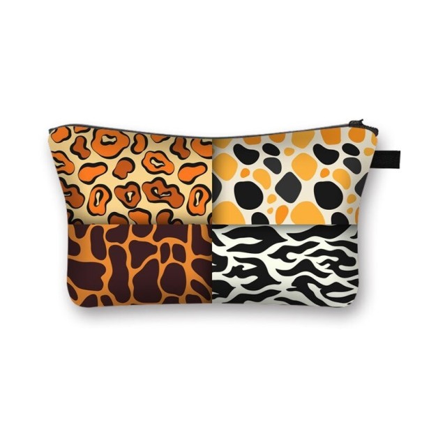 Dame kosmetiketaske med lynlås Etui til make-up og småting Tryk med dyre- og geometriske mønstre Polyester 21,5 x 13 cm 14