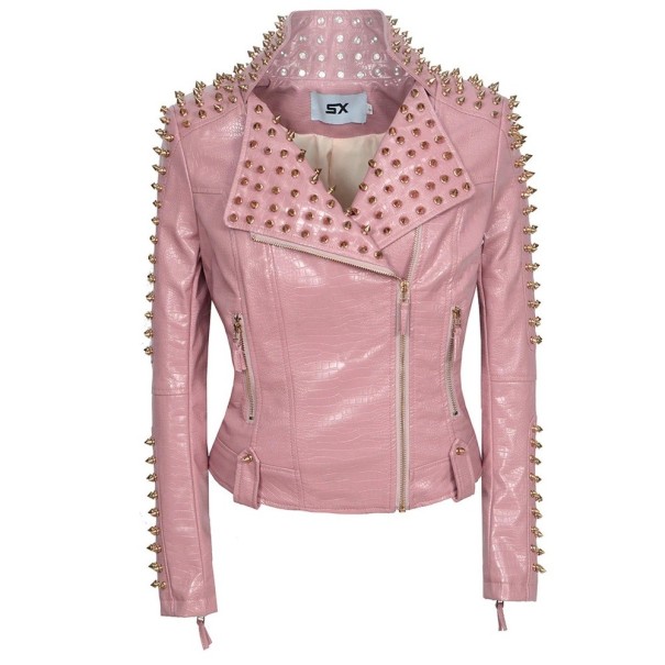 Dame læderjakke P1932 rosa XL