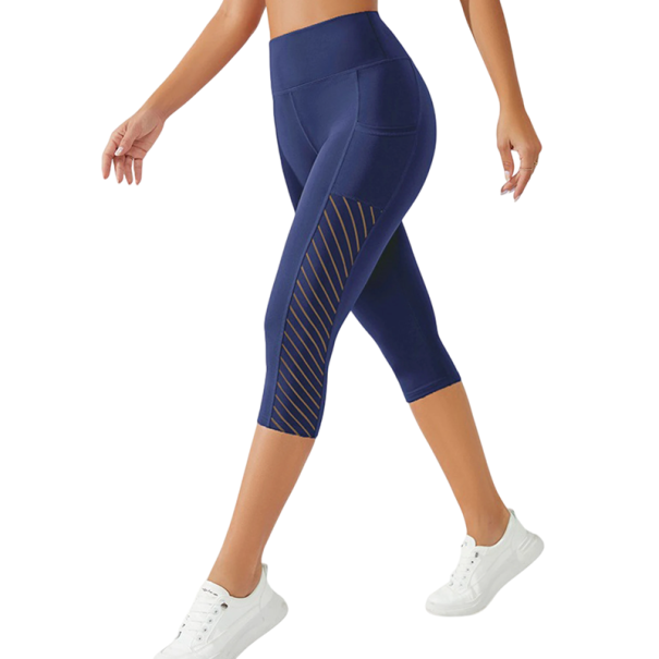 Dame læglange sportsleggings med lommer Høj elasticitet fitnessleggings til træning yoga løb slim fit sportstøj blå L