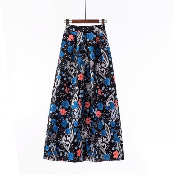 Dame lang maxi nederdel med mønster A-formet snit med folder Høj bred talje Sidelommer Elastisk blanding af polyester og elastan XS 13