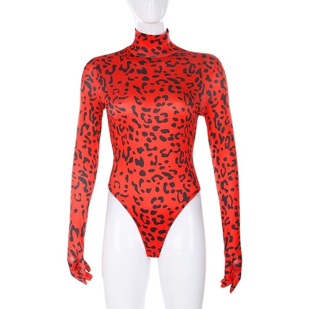 Dame leopard-bodysuit med lange ærmer B755 XS
