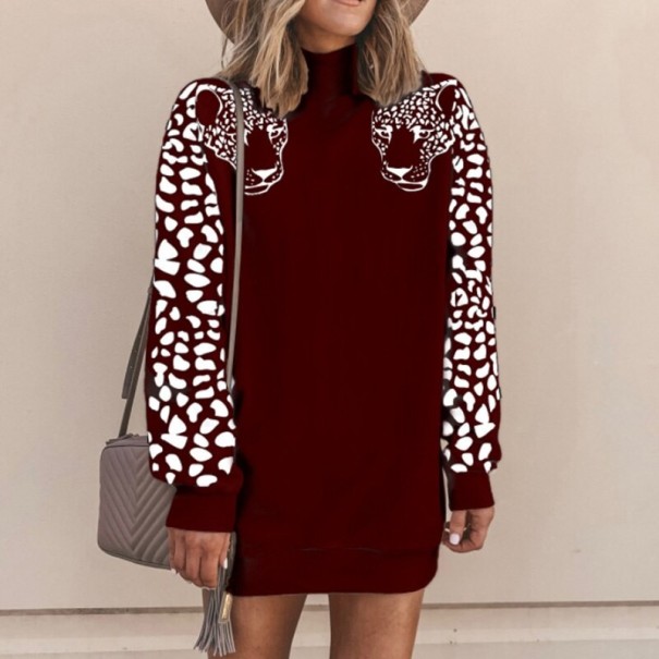 Dame leopard sweatshirt A14 vinrød L