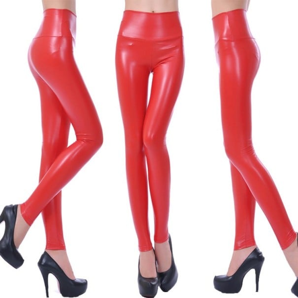 Dame mode leggings i kunstlæder - Røde S