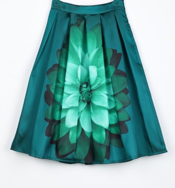 Dame nederdel med blomsterprint J1068 grøn XS