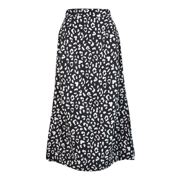 Dame nederdel med leopardprint og slids sort L