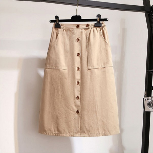 Dame nederdel med lommer og knapper khaki