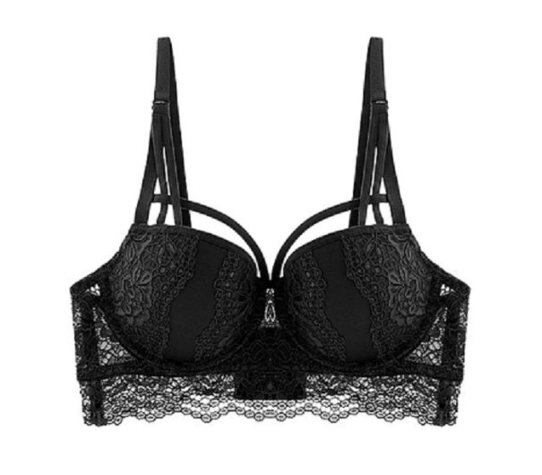 Dame push-up bh med blondekrystal sort 75A