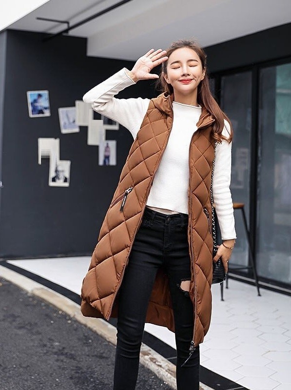 Dame quiltet vest P2122 brun L