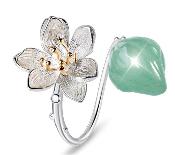 Dame ring blomst D1320 grøn