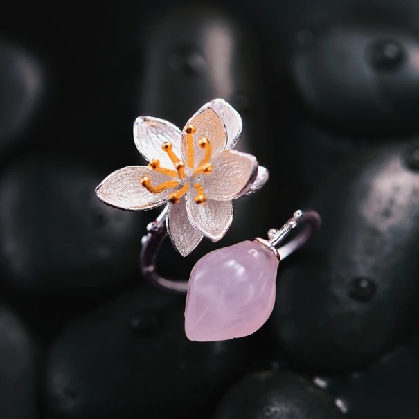 Dame ring blomst D1320 rosa