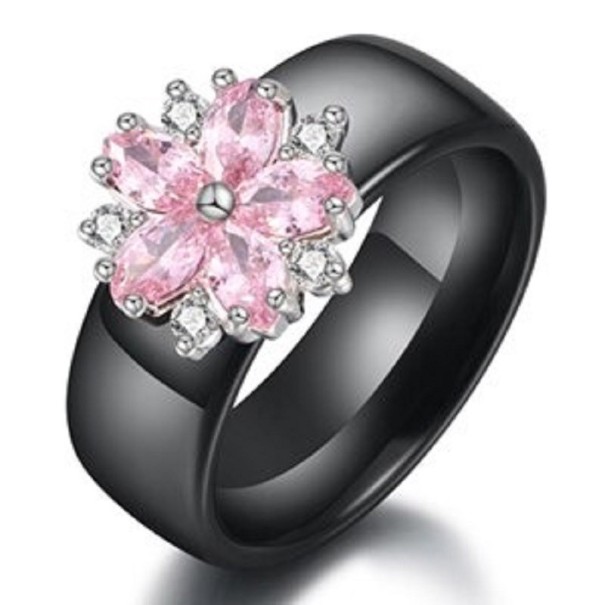 Dame ring med blomst D1858 lyserosa 11 2