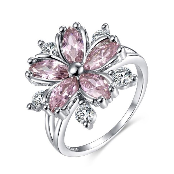 Dame ring med blomst D2499 rosa 6