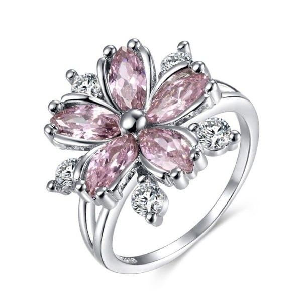 Dame ring med blomst D2499 rosa 9
