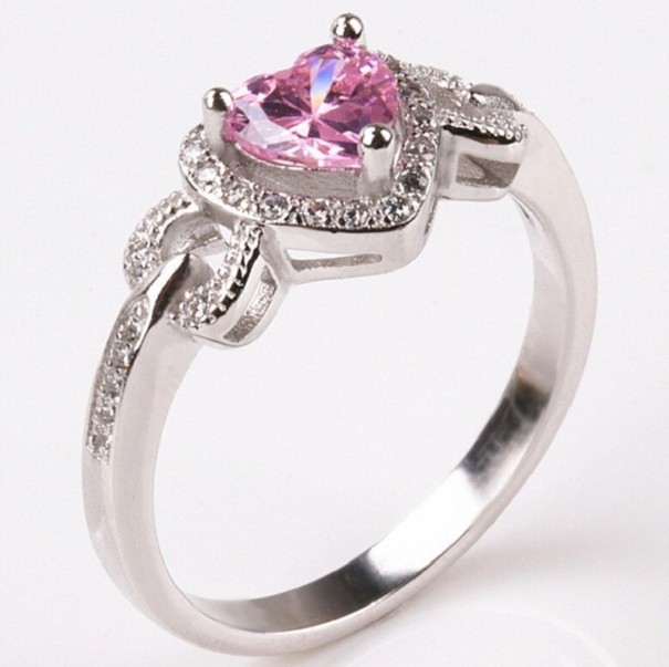 Dame ring med hjerte D1855 rosa 5,5
