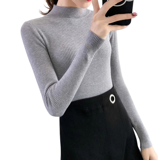 Dame rullekrave sweater lavet af polyester og bomuld Enfarvet strik sweater med lange ærmer Elegant top med universel størrelse til vinteren grå