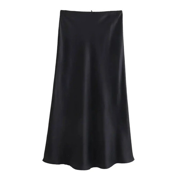 Dame sommer satin nederdel med høj talje Elegant bred nederdel med sløjfe Let og luftigt materiale Ideel til sommer og fester sort XS