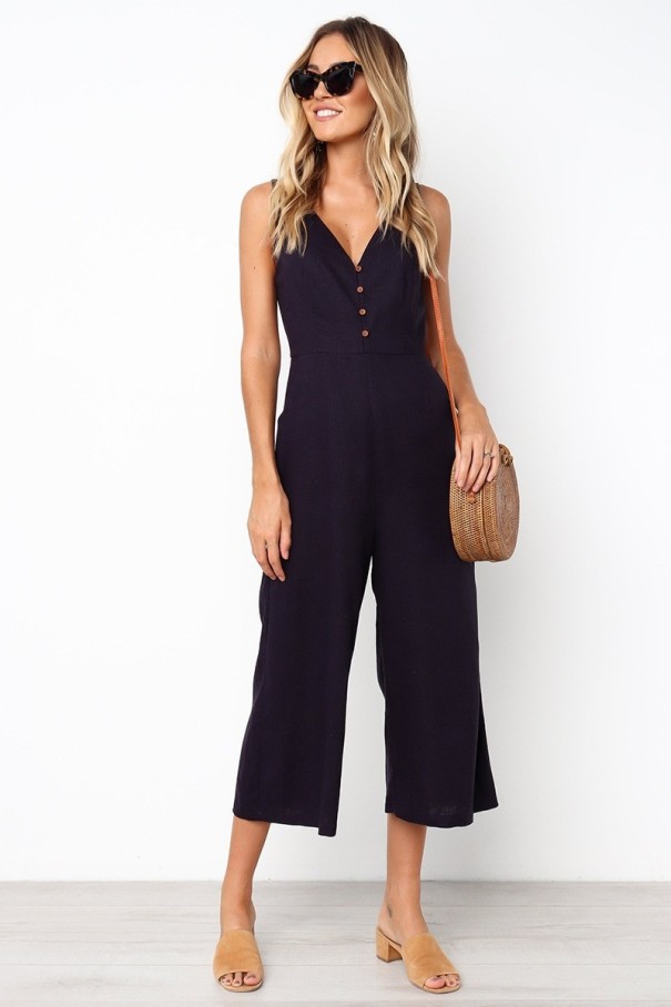Dame sommer trekvart jumpsuit A2091 sort XL