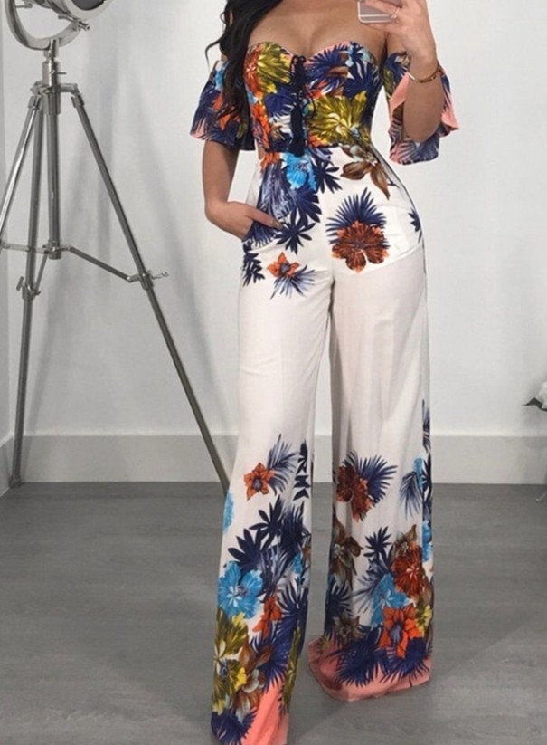 Dame sommerjumpsuit med bindebånd bagpå hvid L