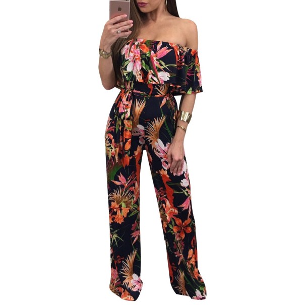 Dame sommerjumpsuit med blomster A2088 XXL 1