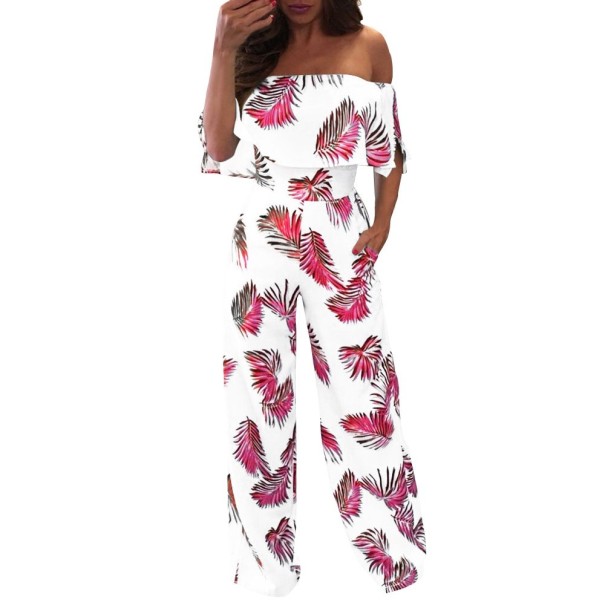 Dame sommerjumpsuit med sænkede skuldre rød M