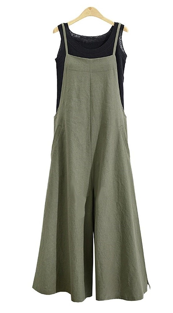 Dame sommerjumpsuit med stropper armygrøn 4XL