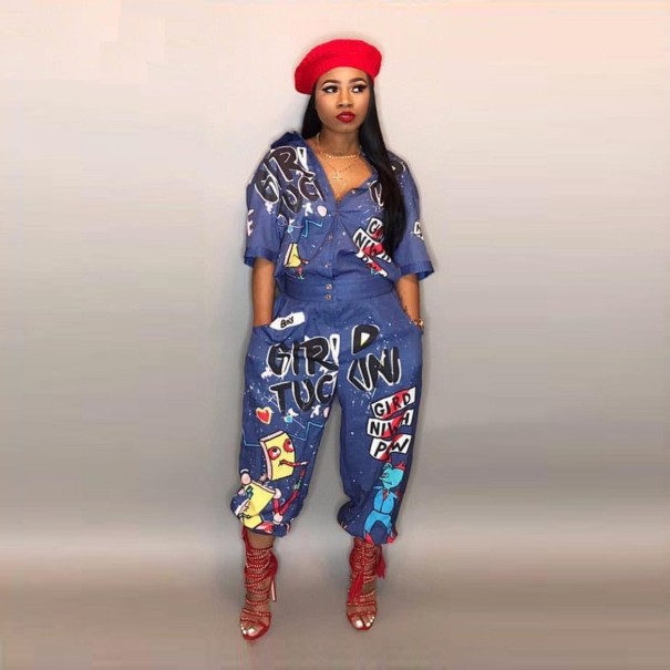 Dame sommeroveralls med print A2100 blå XS