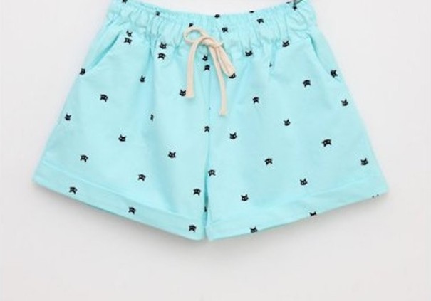 Dame sommershorts med katte J3195 lyseblå