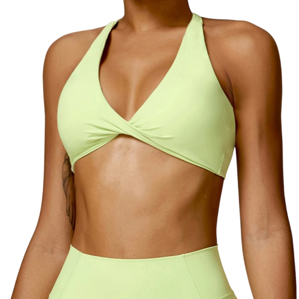 Dame Sport BH med Halterneck og Rynk i Foran Nylon Spandex til Fitness Løb Yoga Træning grøn XS