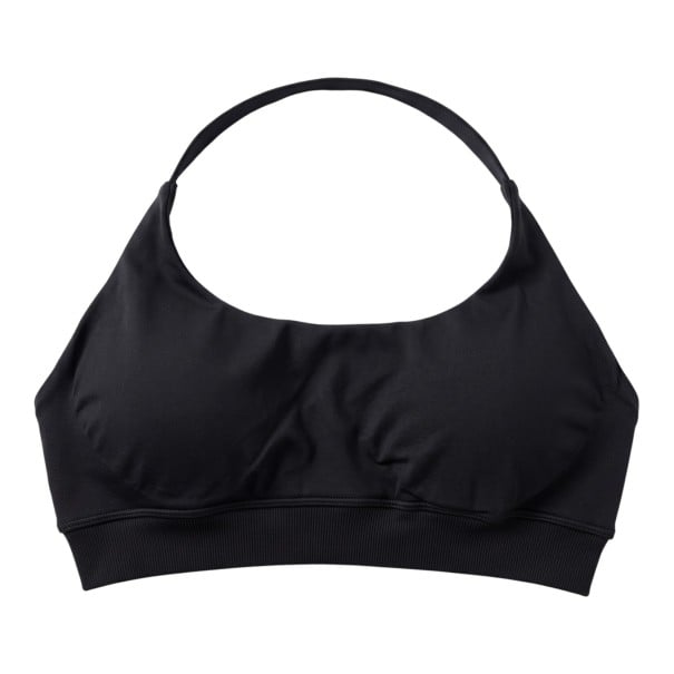Dame sport BH med ryg og rund halsudskæring og bred ribbet kant i kort snit til yoga og fitness sort XL