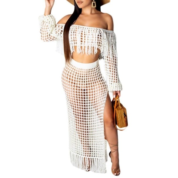 Dame strand crop top og nederdel B1088 hvid XS
