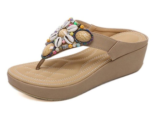 Dame strandtøfler med rhinsten beige 41