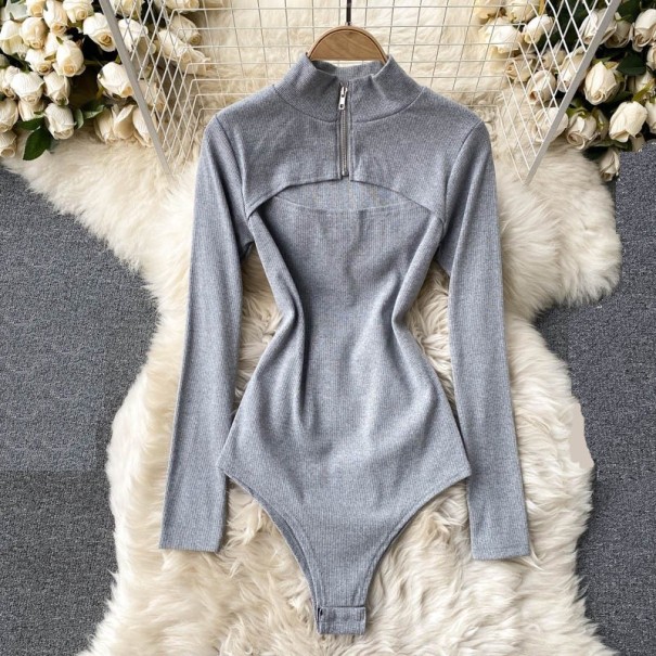 Dame strikket bodysuit med lange ærmer B774 grå