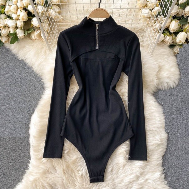 Dame strikket bodysuit med lange ærmer B774 sort