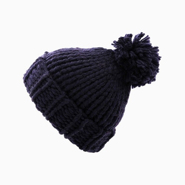 Dame strikket hue med pompon mørkeblå Dame strikket hue med pompon mørkeblå