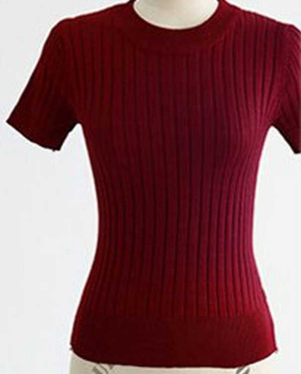 Dame strikket T-shirt G325 vinrød