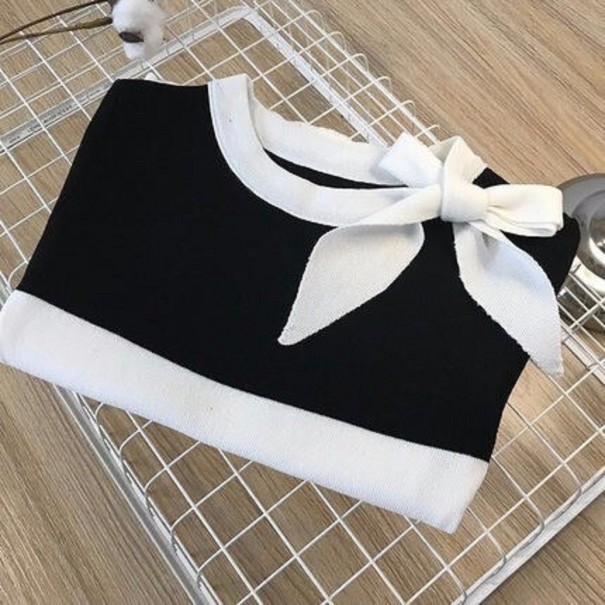 Dame strikket T-shirt med sløjfe sort S